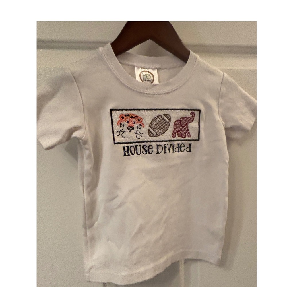 Blanks Boutique House Divided Toddler White Cotton Embroidered Football Tee 2T